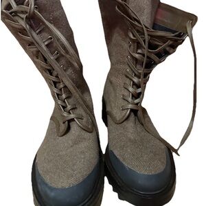 NWOT Tamara Mellon Brown Cashmere and Leather Designer Lace-Up Combat Boots S39